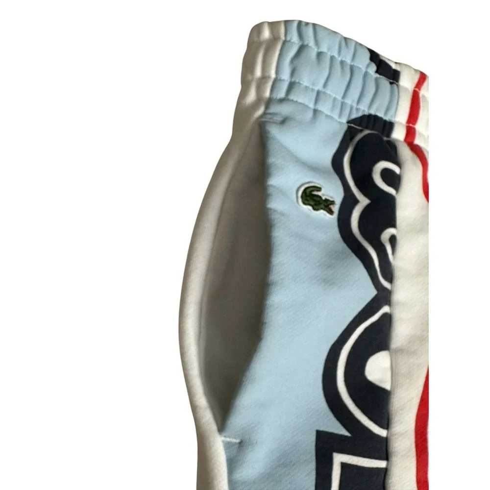 Lacoste‎ Jogger Track Pants Boys 16 Red White Side Logo Fleece Elastic Waist